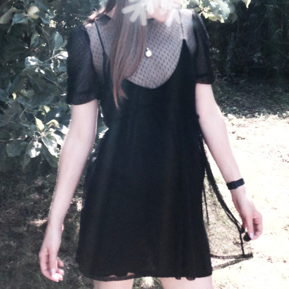 Zara Knit Dotted Mesh Ruched Short Sleeve Dress